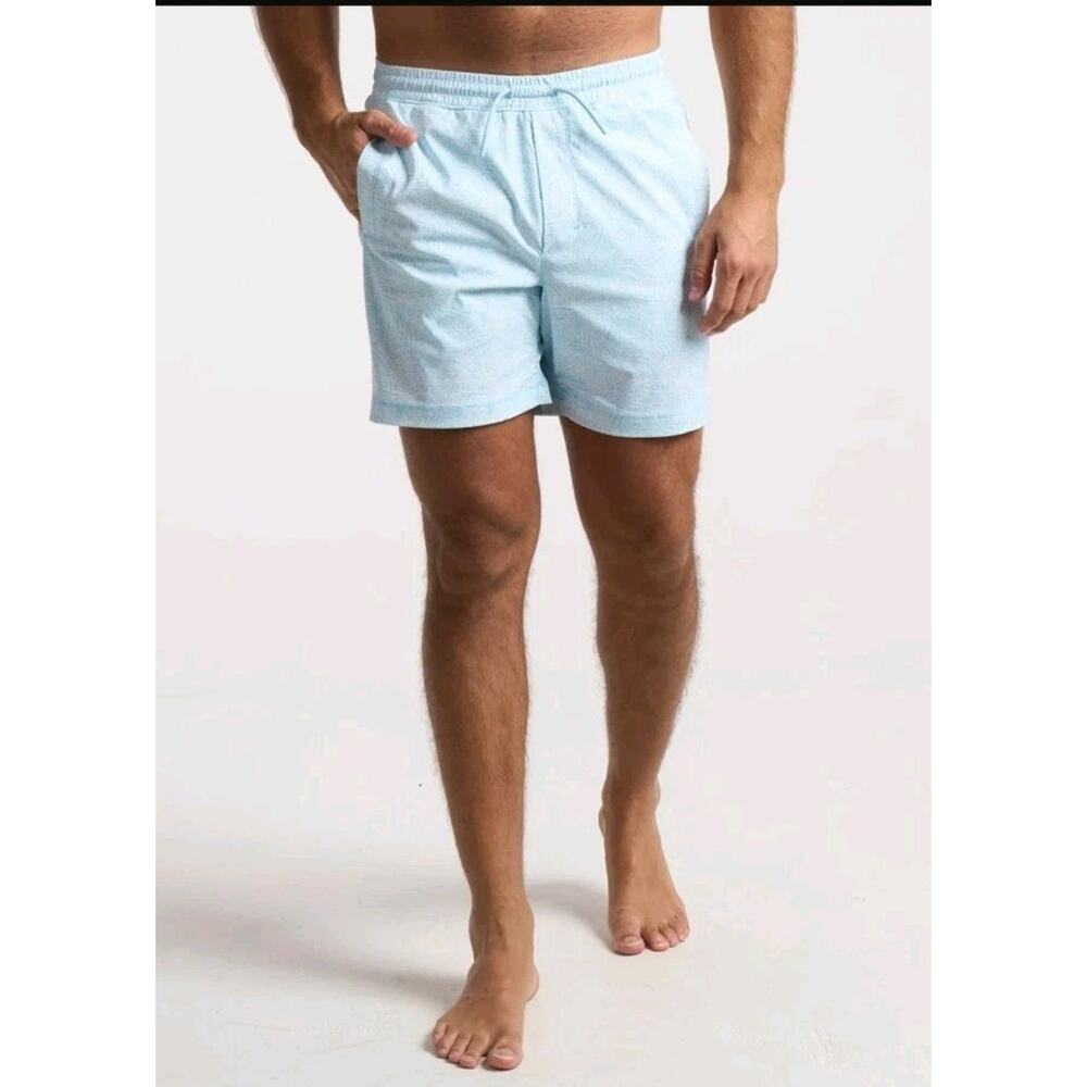 Birddogs Swim Shorts Men's M Blue/White Geometric Print Pockets Quick Dry Beach